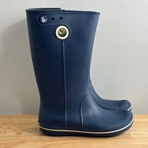 CROCS 10970 Navy Blue tall rain snow boot women’s size 7 winter weather boots